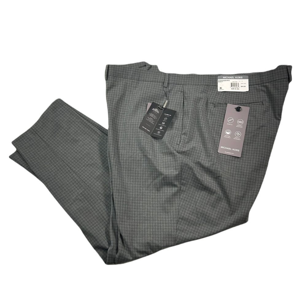 Michael Kors Fall Patterned Pants Mens 52 x 30 Light Grey Marvin Wrinkle Resist